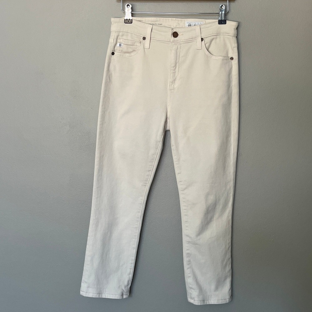 AG Adriano Goldschmied Mari Crop High Rise Slim Straight Jeans Cream White 27 - Picture 3 of 12